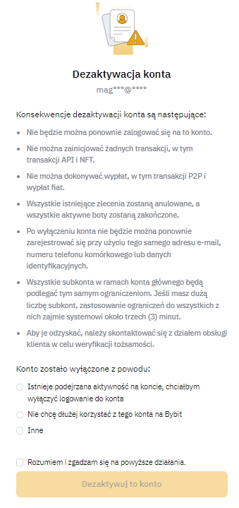 jak usunąć konto Bybit