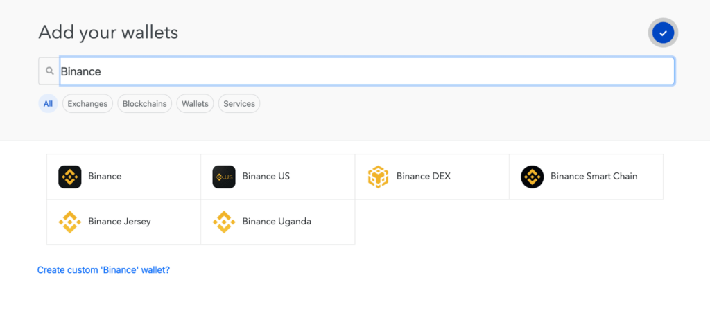 Dodanie portfela Binance na Koinly